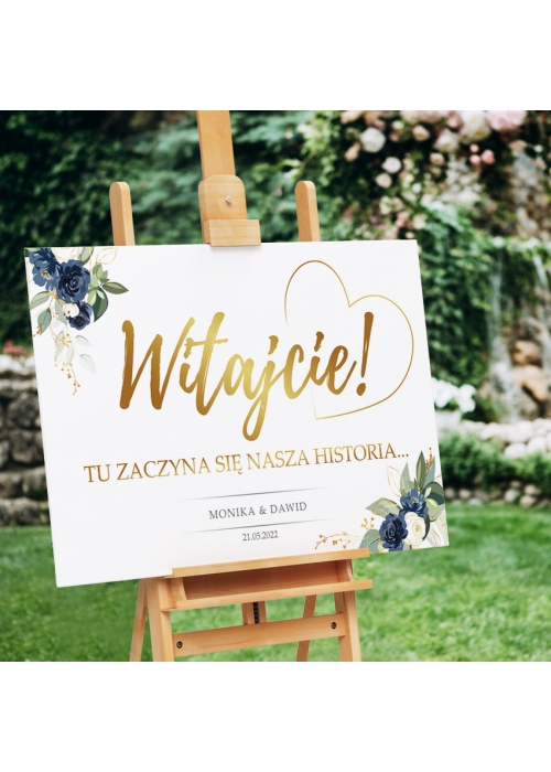 Tablica Powitalna boho inicjały granatowa