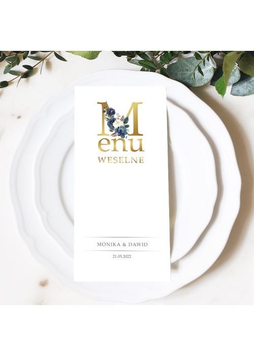 Menu boho inicjały granatowe