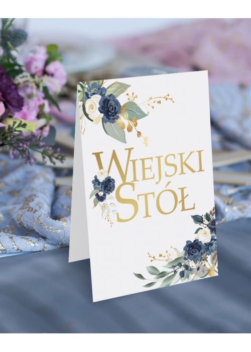 Stół wiejski boho inicjały granatowe