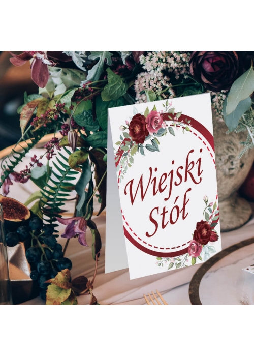 Stół wiejski kwiatowe bordo