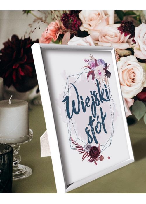 Numery stołów weselnych w Ramce Granatowe boho