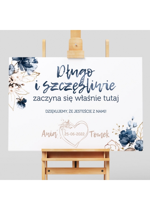 Tablica Powitalna kwiatowe serce granatowe