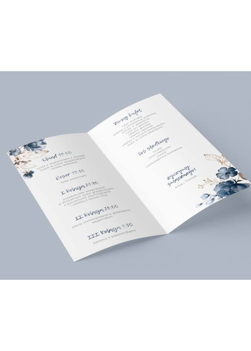 Menu kwiatowe serce granatowe