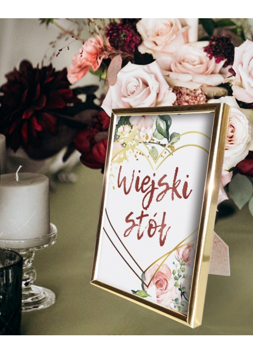 Numery stołów weselnych kwiatowe serce w ramce
