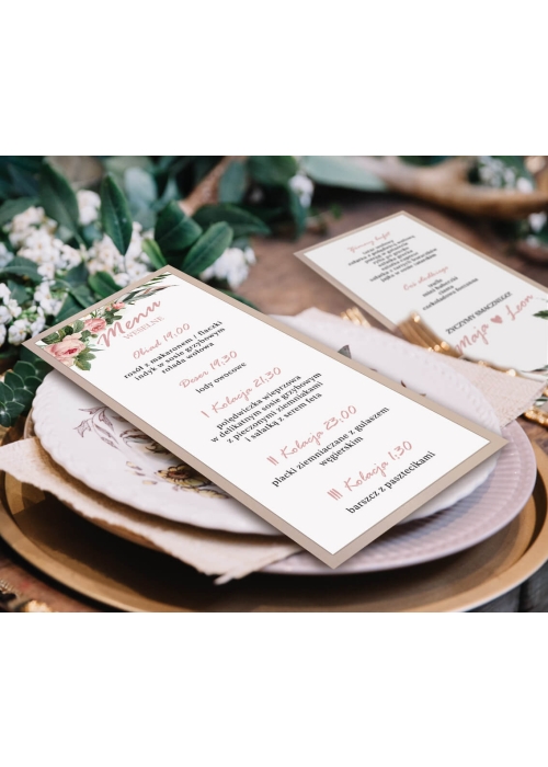 Menu Różowe Kwiaty Perłowe