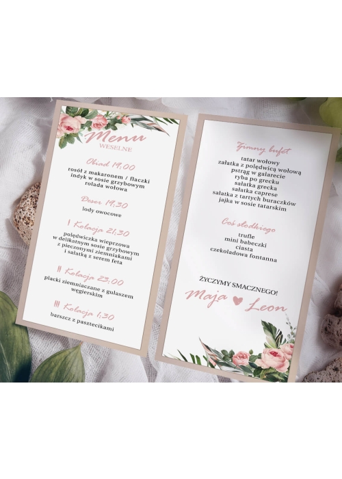 Menu Różowe Kwiaty Perłowe