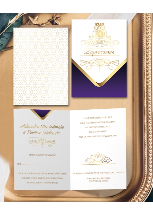 Royal Purple zaproszenia ślubne glamour