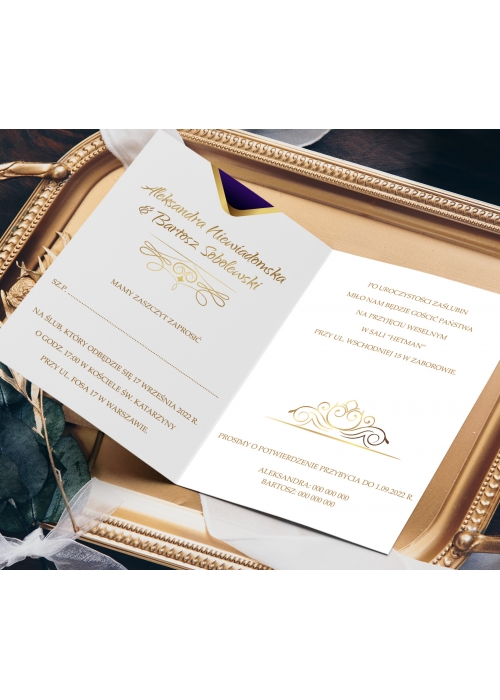 Glamour zaproszenie ślubne Royal Purple – stylowe i wyrazist